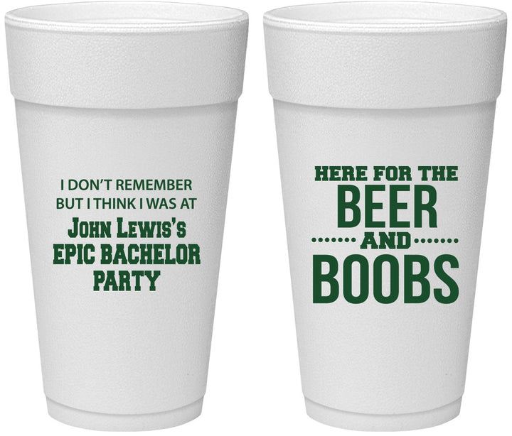 Personalized Bachelor Party 24 oz Foam Cups - Beer And Boobs | 40039
