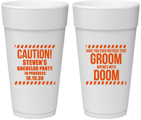 Personalized Bachelor Party 24 oz Foam Cups - Groom Rhymes Doom | 40042