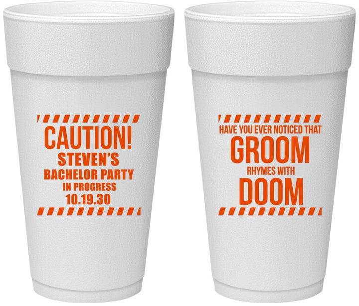 Personalized Bachelor Party 24 oz Foam Cups - Groom Rhymes Doom | 40042