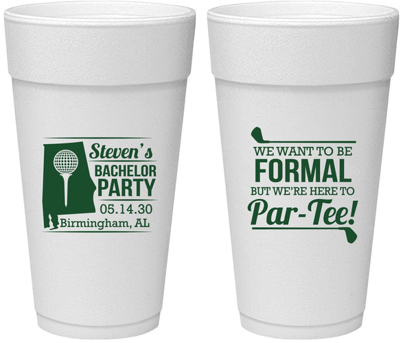 Personalized Bachelor Party 24 oz Foam Cups - Golf Par Tee | 40043