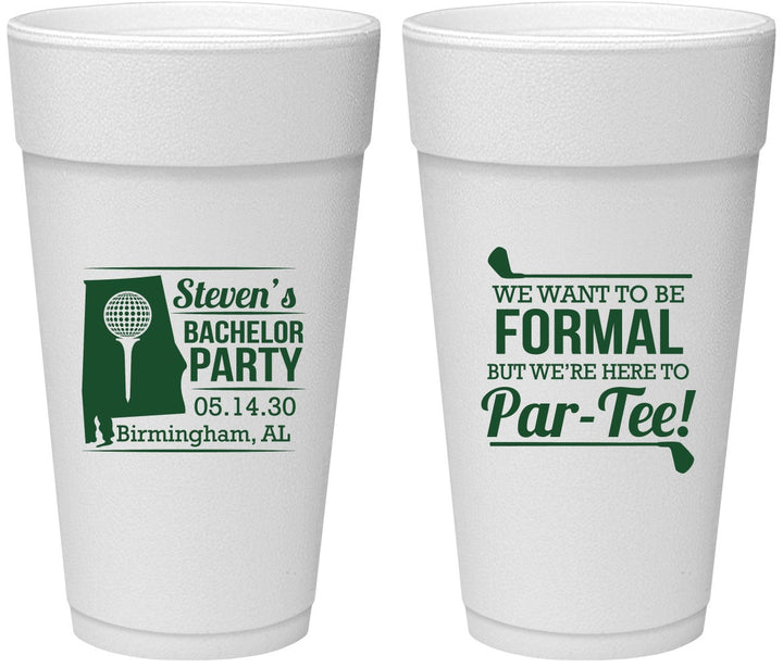 Personalized Bachelor Party 24 oz Foam Cups - Golf Par Tee | 40043