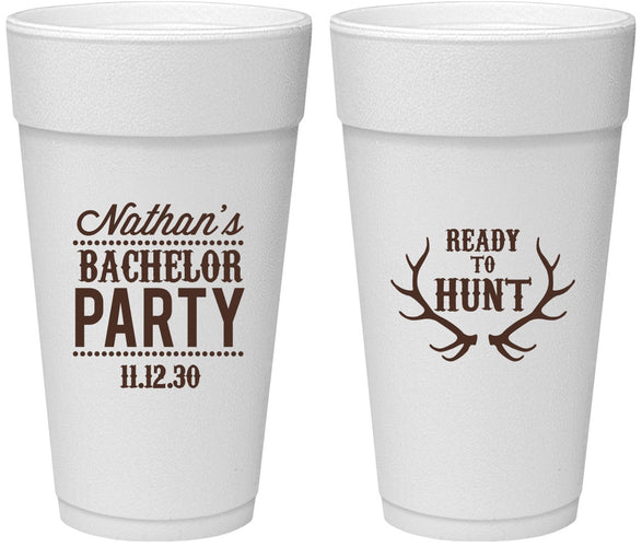 Personalized Bachelor Party 24 oz Foam Cups - Ready To Hunt | 40044
