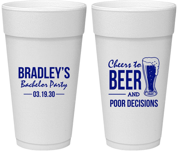 Personalized Bachelor Party 24 oz Foam Cups - Beer Pour Decisions | 40045