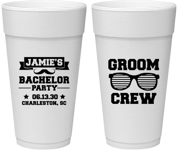 Personalized Bachelor Party 24 oz Foam Cups - Groom Crew | 40047