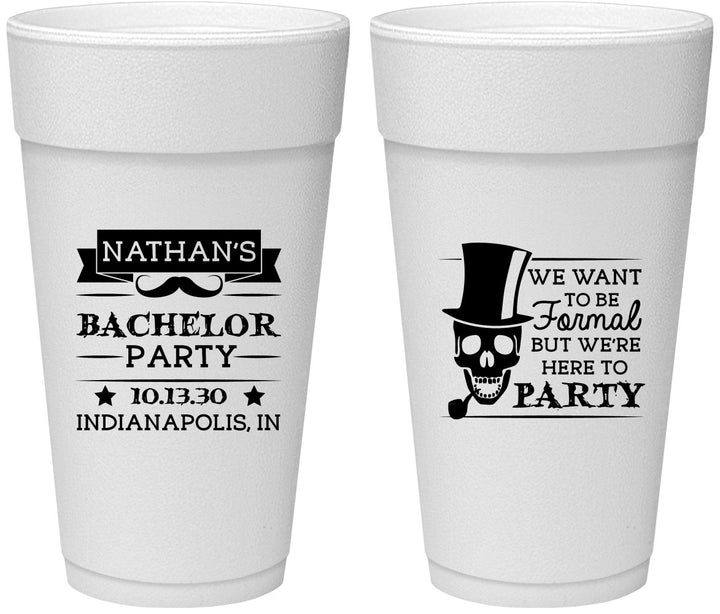 Personalized Bachelor Party 24 oz Foam Cups - Formal Skeleton | 40048