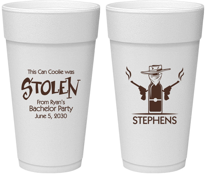 Personalized Bachelor Party 24 oz Foam Cups - Stolen | 40049