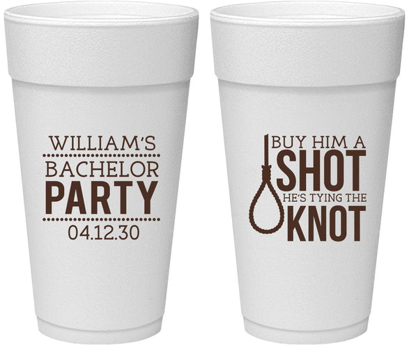 Personalized Bachelor Party 24 oz Foam Cups - Buy Him A Shot | 40051