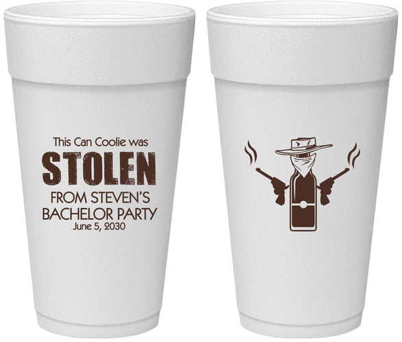Personalized Bachelor Party 24 oz Foam Cups - Stolen | 40053