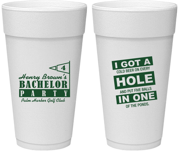 Personalized Bachelor Party 24 oz Foam Cups - Golf | 40055