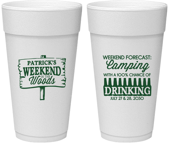 Personalized Bachelor Party 24 oz Foam Cups - Camping | 40064