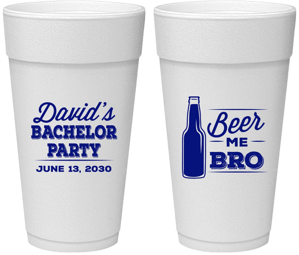Personalized Bachelor Party 24 oz Foam Cups - Beer Me Bro | 40071