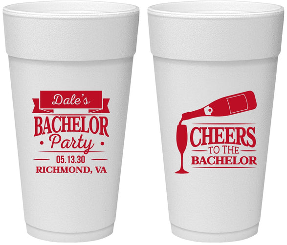 Personalized Bachelor Party 24 oz Foam Cups - Cheers | 40072