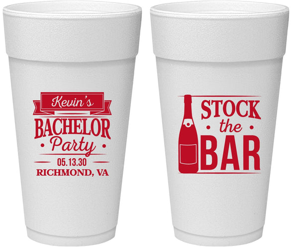 Personalized Bachelor Party 24 oz Foam Cups - Stock The Bar | 40073