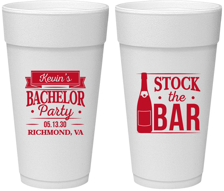 Personalized Bachelor Party 24 oz Foam Cups - Stock The Bar | 40073