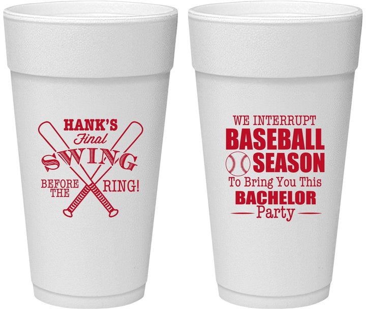 Personalized Bachelor Party 24 oz Foam Cups - Baseball | 40075