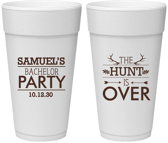 Personalized Bachelor Party 24 oz Foam Cups - Hunt Is Over | 40084