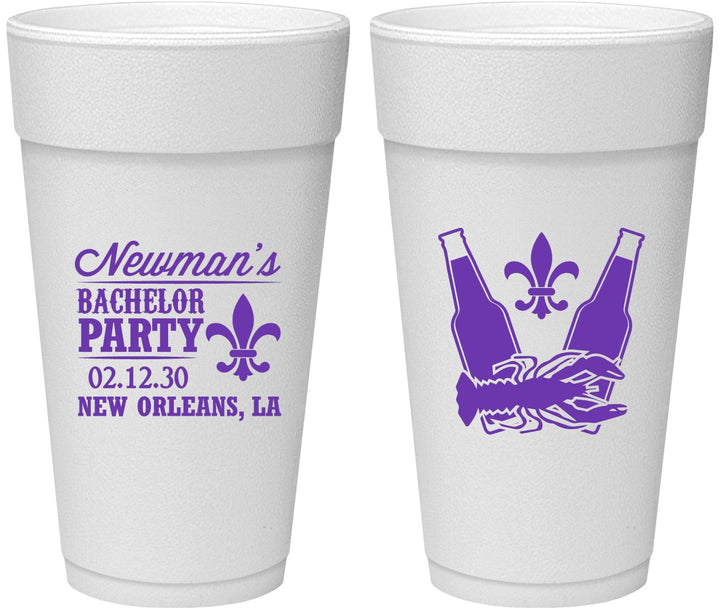 Personalized Bachelor Party 24 oz Foam Cups - Mardi Gras | 40085