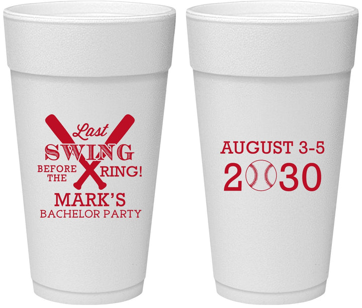 Personalized Bachelor Party 24 oz Foam Cups - Baseball | 40086