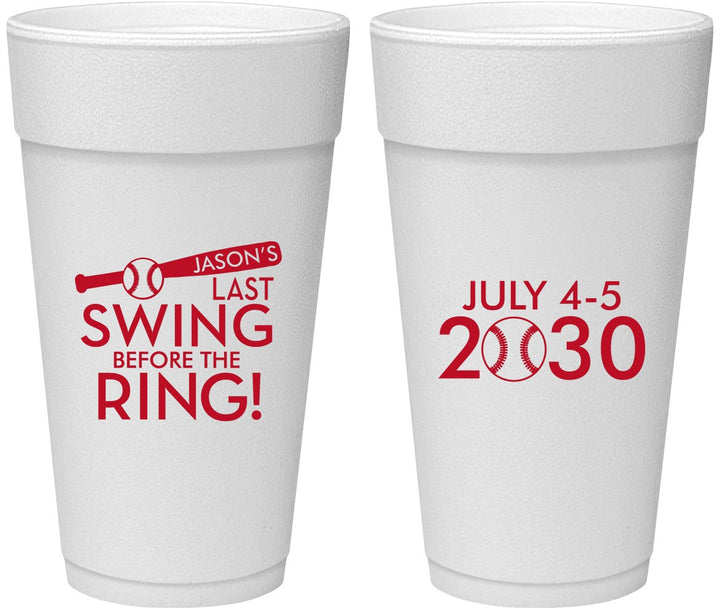 Personalized Bachelor Party 24 oz Foam Cups - Baseball | 40087