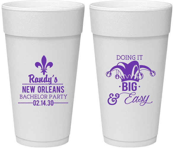 Personalized Bachelor Party 24 oz Foam Cups - Mardi Gras | 40089
