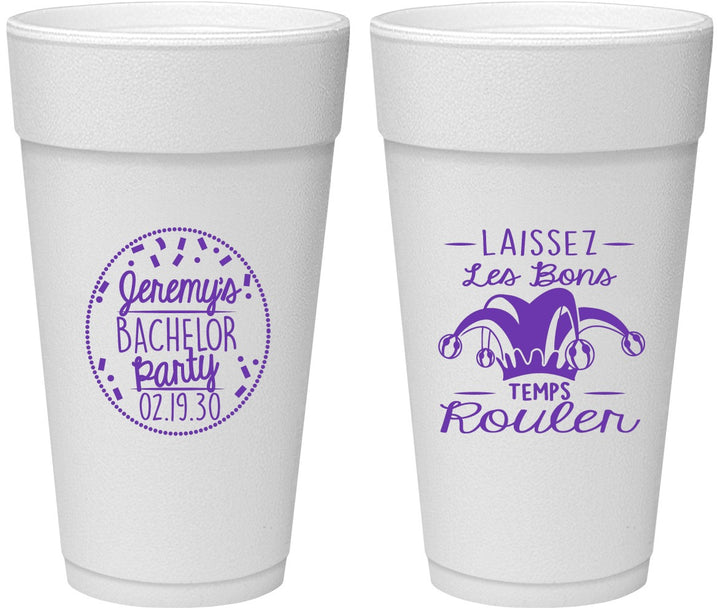 Personalized Bachelor Party 24 oz Foam Cups - Mardi Gras | 40090