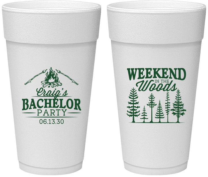 Personalized Bachelor Party 24 oz Foam Cups - Camping | 40093