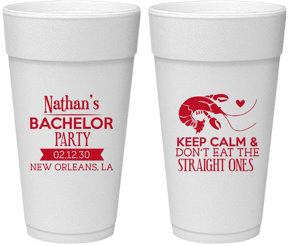 Personalized Bachelor Party 24 oz Foam Cups - Crawfish Boil | 40094
