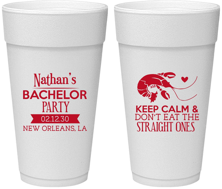 Personalized Bachelor Party 24 oz Foam Cups - Crawfish Boil | 40094