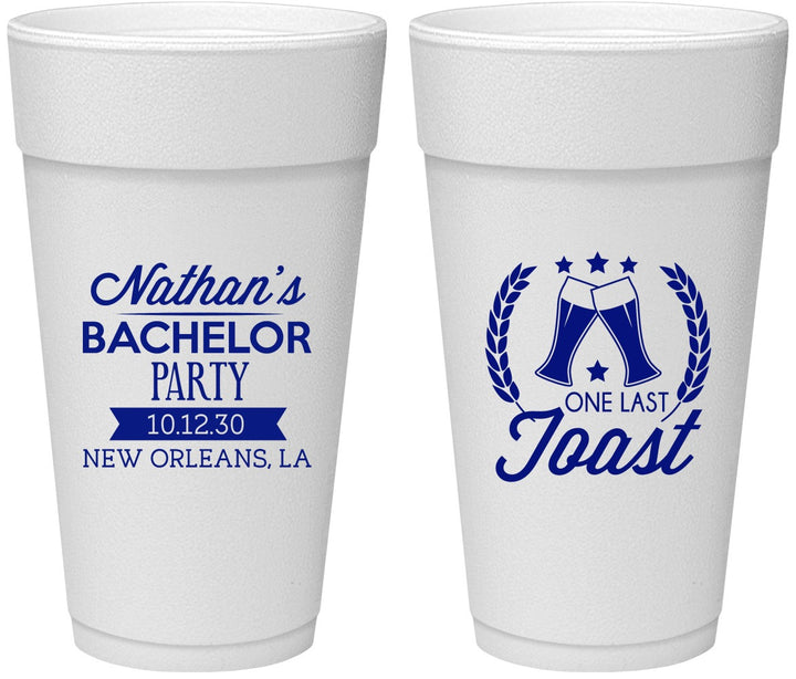 Personalized Bachelor Party 24 oz Foam Cups - One Last Toast | 40095