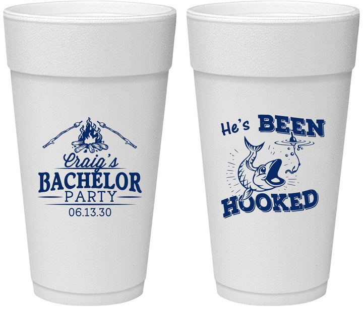 Personalized Bachelor Party 24 oz Foam Cups - Fishing Hooked | 40096