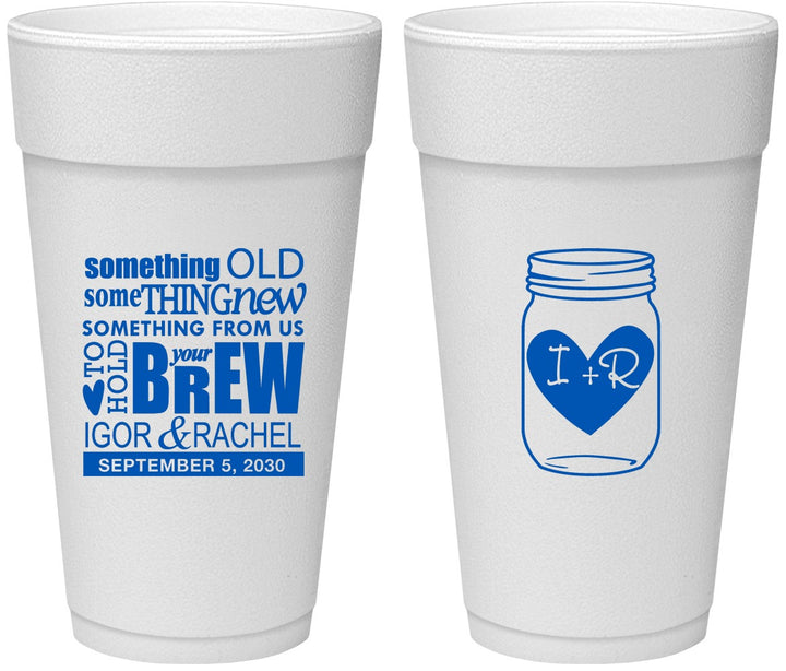 Personalized Wedding 24 oz Foam Cups - Something Old Something New | 401