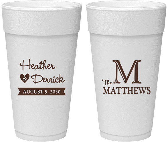 Personalized Wedding 24 oz Foam Cups - Monogram | 402