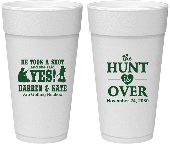 Personalized Wedding 24 oz Foam Cups - The Hunt Is Over | 403