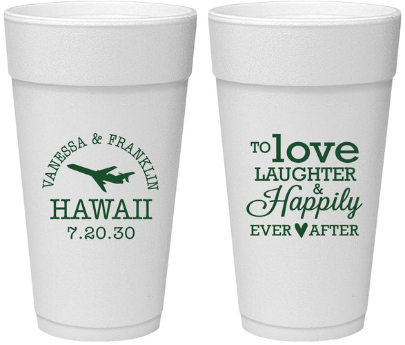 Personalized Wedding 24 oz Foam Cups - Love Laughter Happily | 404