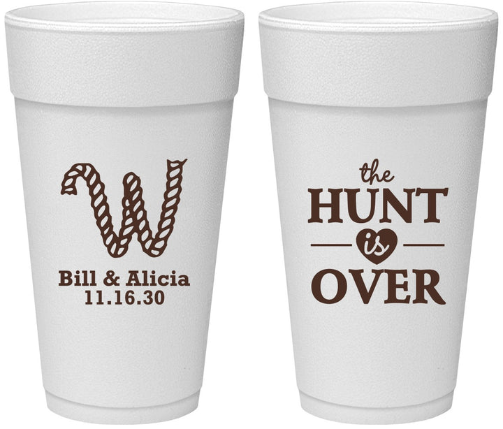 Personalized Wedding 24 oz Foam Cups - Monogram Hunt Is Over | 406