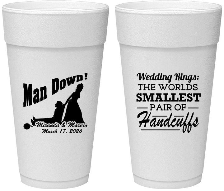 Personalized Wedding 24 oz Foam Cups - Man Down | 407