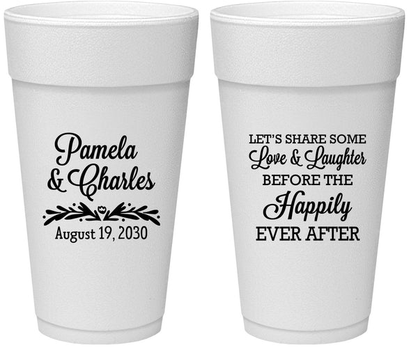 Personalized Wedding 24 oz Foam Cups - Love Laughter Happily | 409
