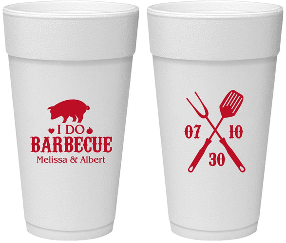 Personalized Wedding 24 oz Foam Cups - I Do Barbecue Bbq | 410