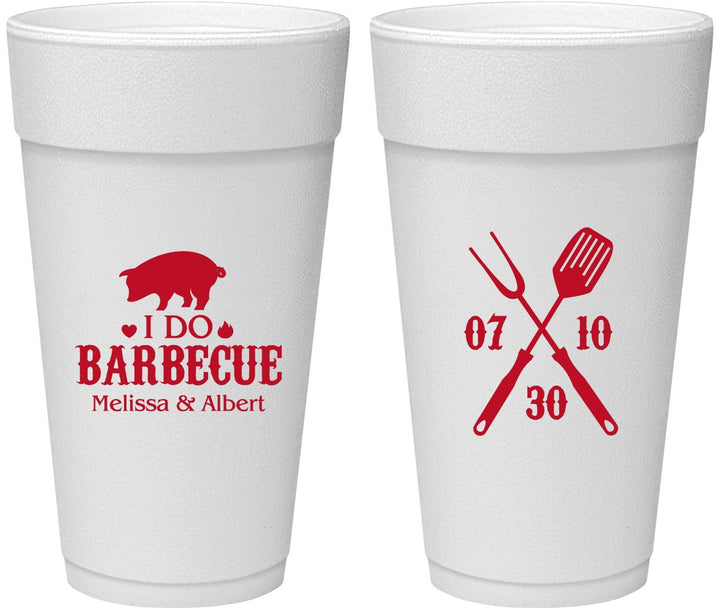 Personalized Wedding 24 oz Foam Cups - I Do Barbecue Bbq | 410