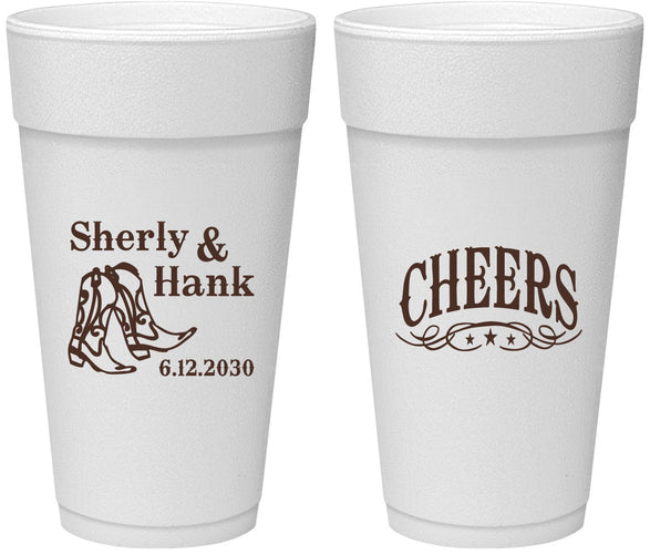 Personalized Wedding 24 oz Foam Cups - Cheers Cowboy | 411