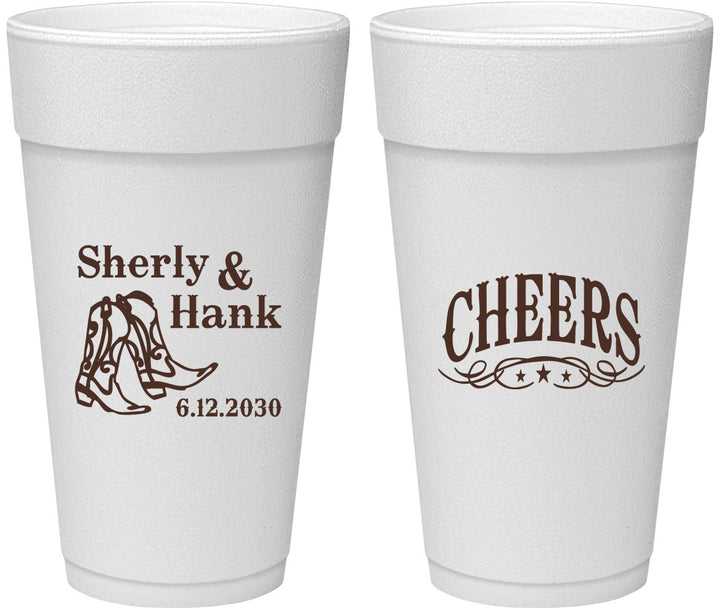 Personalized Wedding 24 oz Foam Cups - Cheers Cowboy | 411