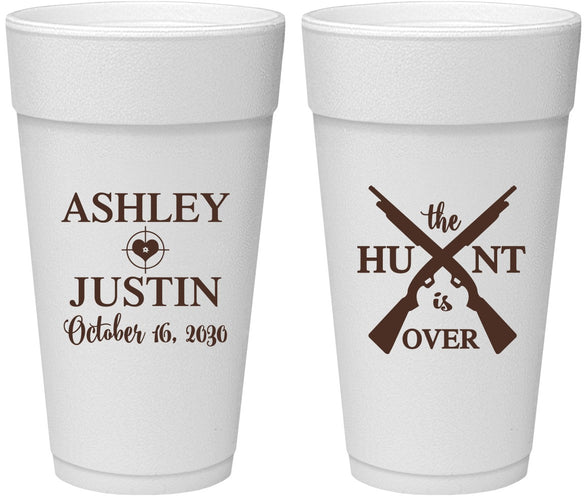 Personalized Wedding 24 oz Foam Cups - The Hunt Is Over | 412