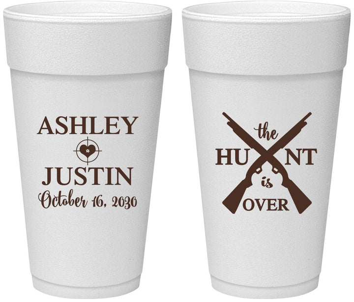 Personalized Wedding 24 oz Foam Cups - The Hunt Is Over | 412