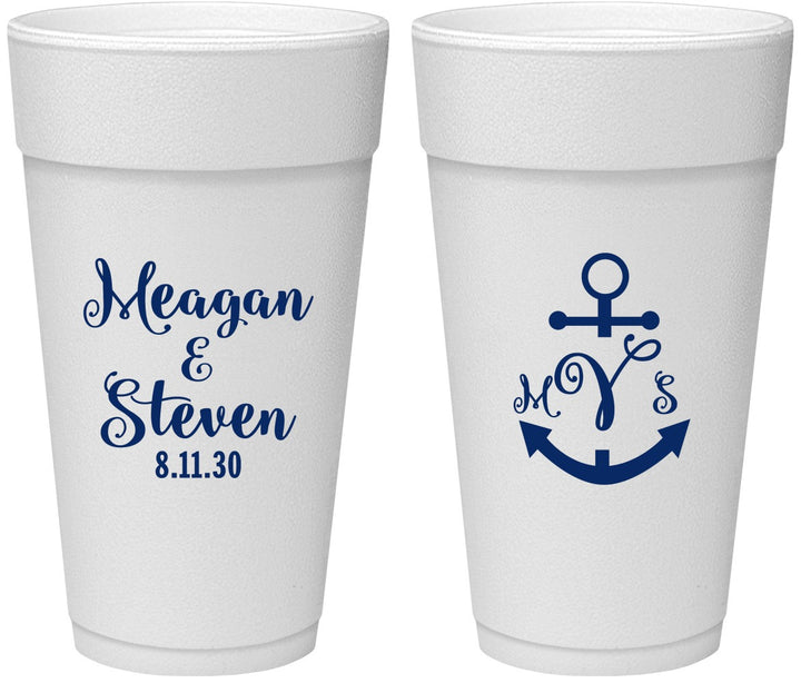 Personalized Wedding 24 oz Foam Cups - Monogram Nautical | 414