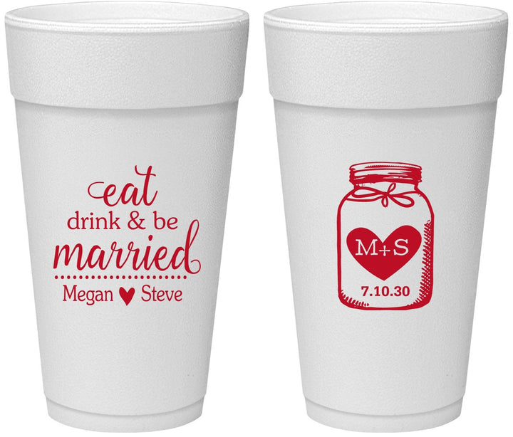 Personalized Wedding 24 oz Foam Cups - Mason Jar | 415