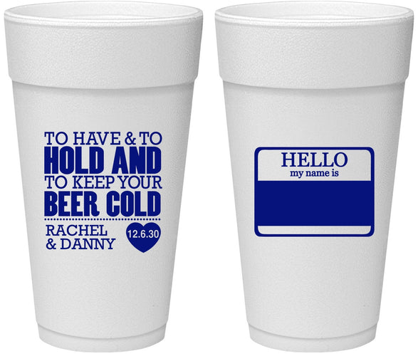 Personalized Wedding 24 oz Foam Cups - Hello My Name Is | 418