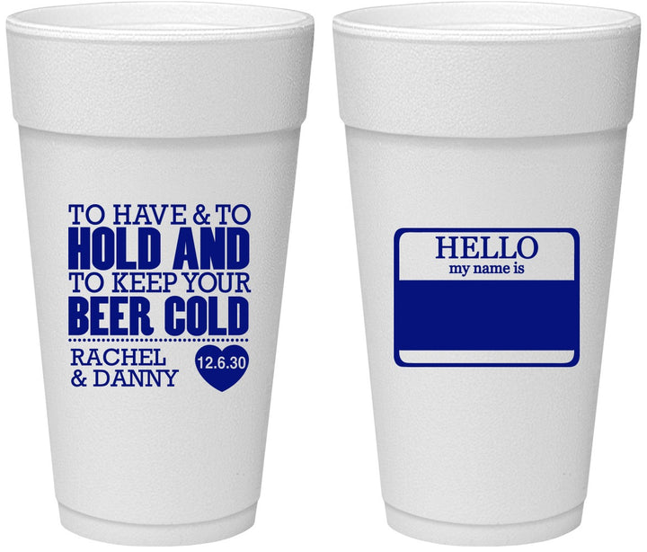 Personalized Wedding 24 oz Foam Cups - Hello My Name Is | 418