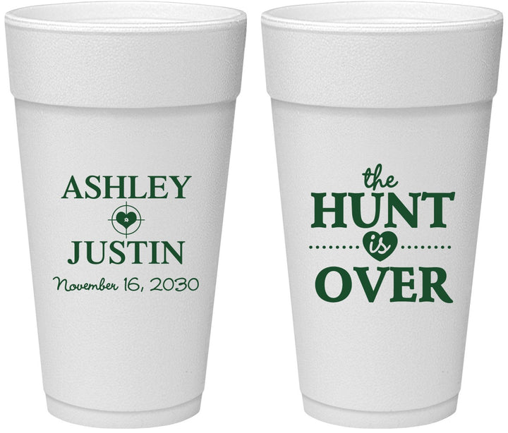 Personalized Wedding 24 oz Foam Cups - The Hunt Is Over | 422