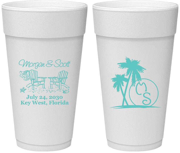 Personalized Wedding 24 oz Foam Cups - Beach | 423
