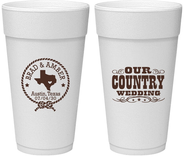 Personalized Wedding 24 oz Foam Cups - Country Texas | 424